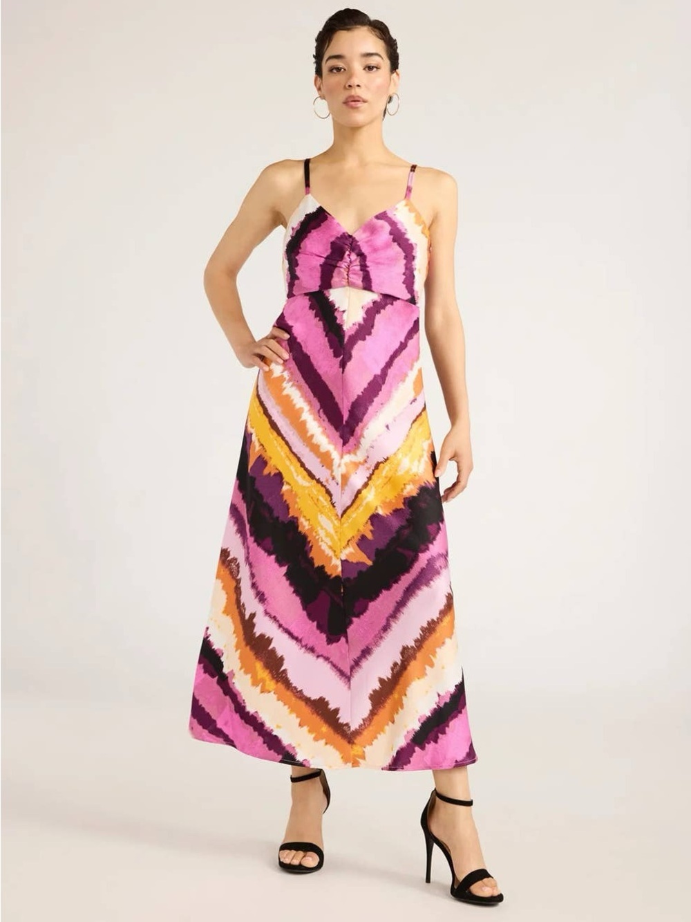 Sofia Vergara Vibrant Pink Chevron Maxi Dress with Spaghetti Straps.    Size XS
